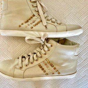 MIA Hi Top Beige Studded Athletic Shoes, Size 7.5